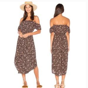 Amuse Society Sheer Bliss Black Floral Print Midi Dress size XS